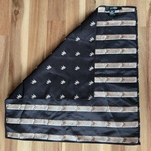 J.Crew Silk Pocket Square Reversible Bull Dog & Stripe Black Brown Made in USA